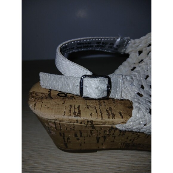 SO Adriene Cork Wedge Sandals White Woven Upper Open Toe Girls Size 3 Medium - Picture 9 of 16